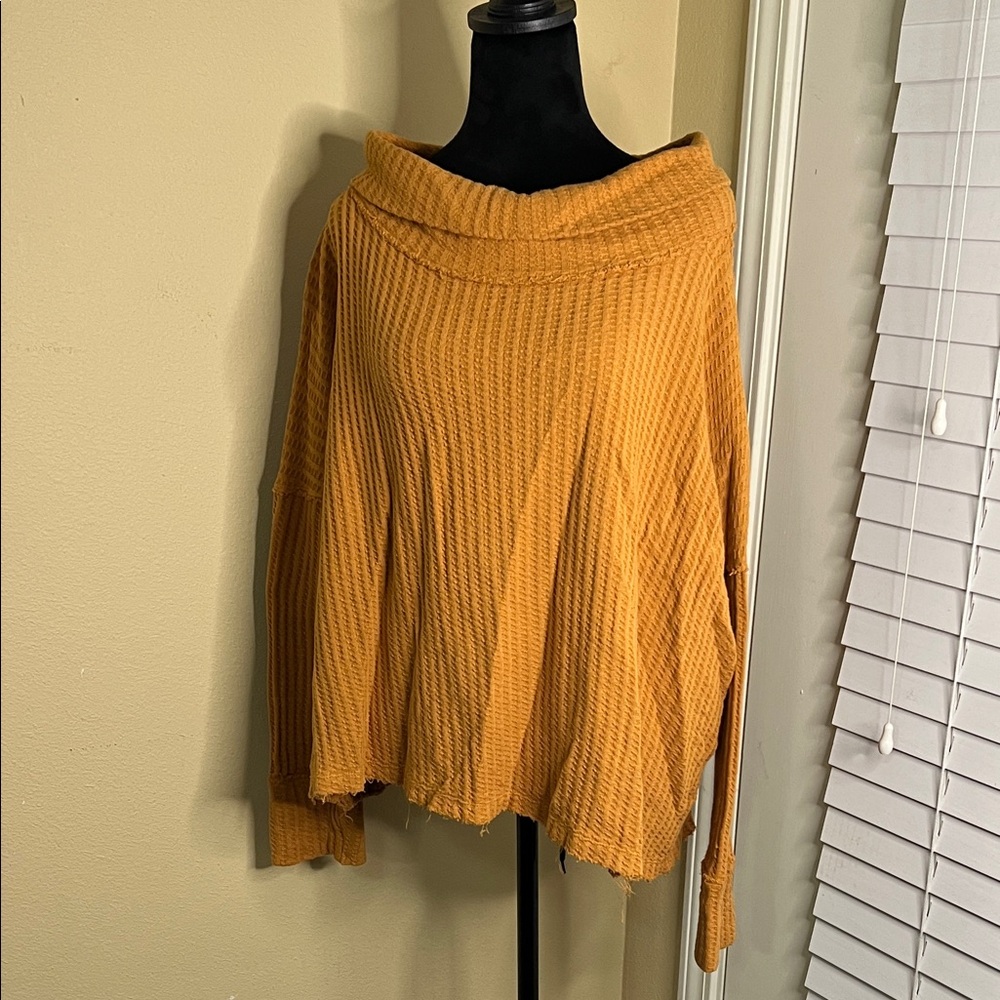 Cozy Mustard Waffle Knit Top